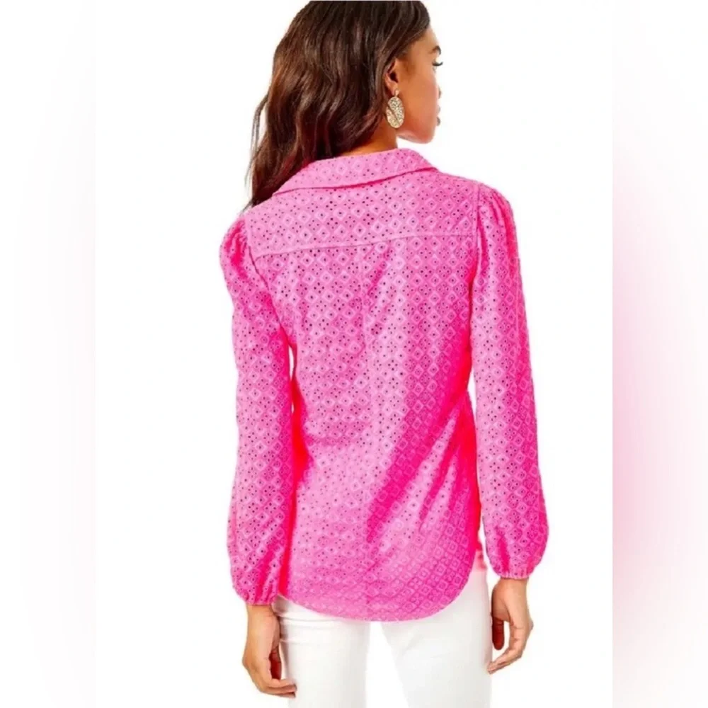 Lilly Pulitzer Bright Pink Eyelet Blouse - Picture 4 of 11